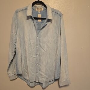 Cloth & Stone Anthropologie Denim Button Up Shirt Two Tone Blue White XL NWT
